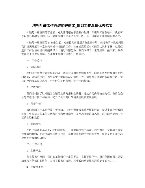 增补叶酸工作总结优秀范文_组训工作总结优秀范文