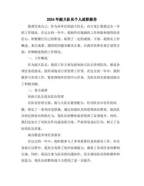 2024年副大队长个人述职报告