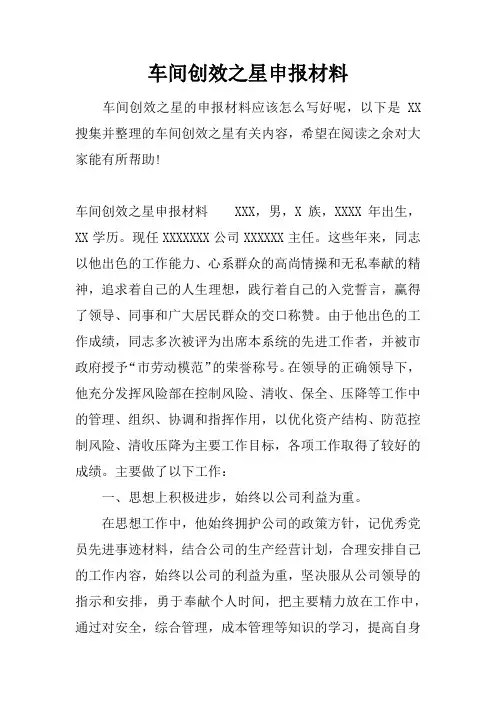 车间创效之星申报材料