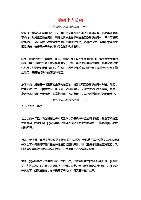 烧结个人总结2篇