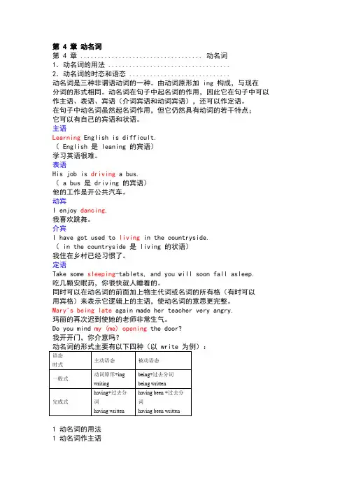 高中英语语法动名词讲解练习
