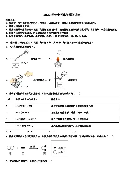 广东省广州市天河2022年中考化学模试卷(含解析)