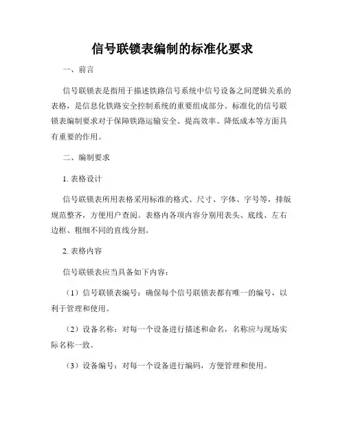 信号联锁表编制的标准化要求