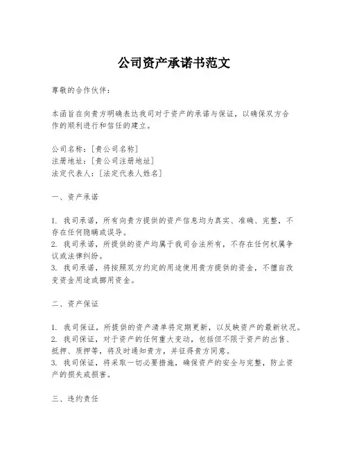 公司资产承诺书范文