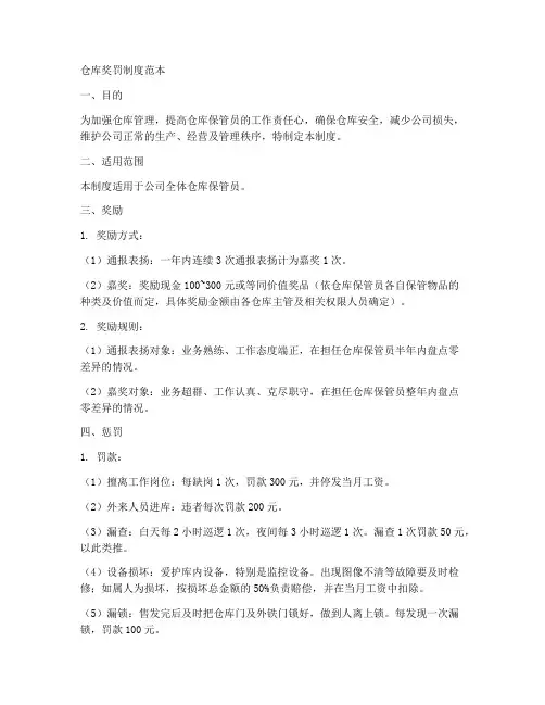 仓库奖罚制度范本