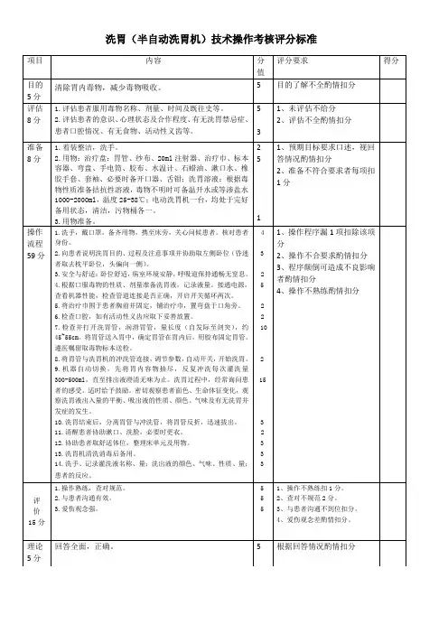 洗胃技术操作考核评分标准