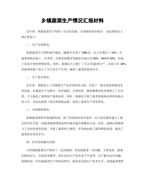 乡镇蔬菜生产情况汇报材料