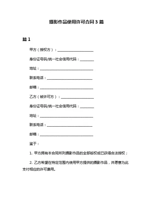 摄影作品使用许可合同3篇