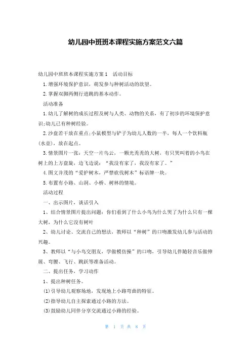 幼儿园中班班本课程实施方案范文六篇