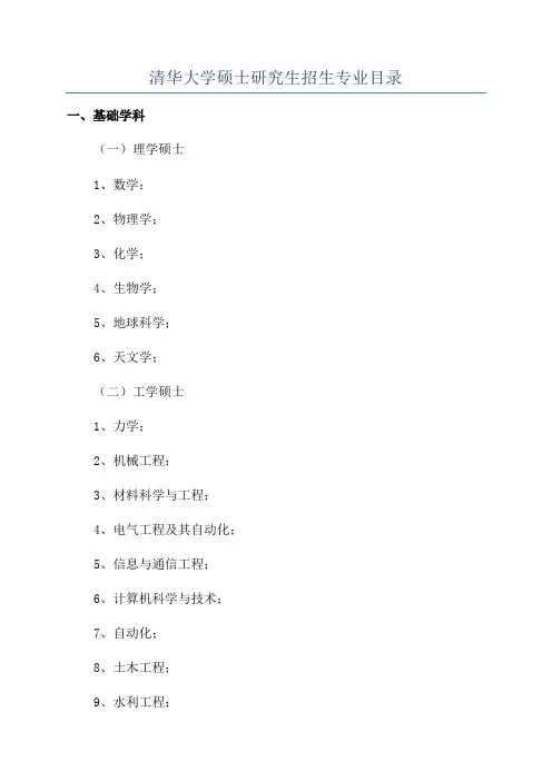 清华大学硕士研究生招生专业目录