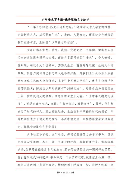 少年壮志不言愁-优秀议论文900字