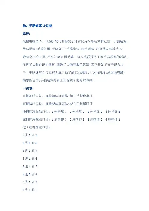 幼儿手脑速算口诀表