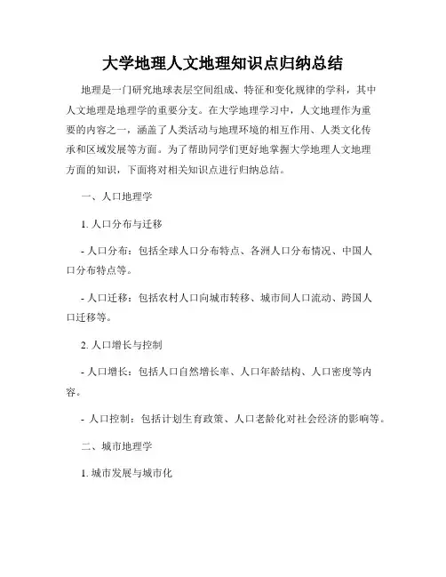 大学地理人文地理知识点归纳总结