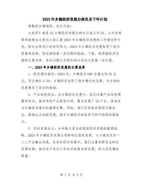 2023年乡镇经济发展办报告及下年计划