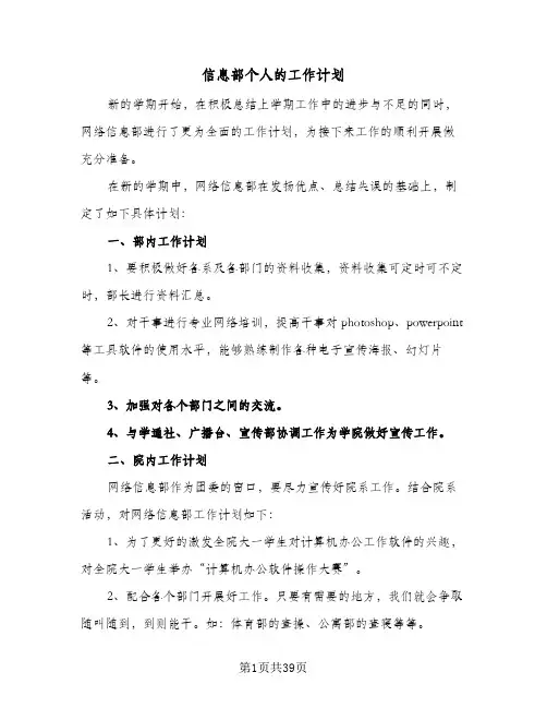 信息部个人的工作计划(6篇)