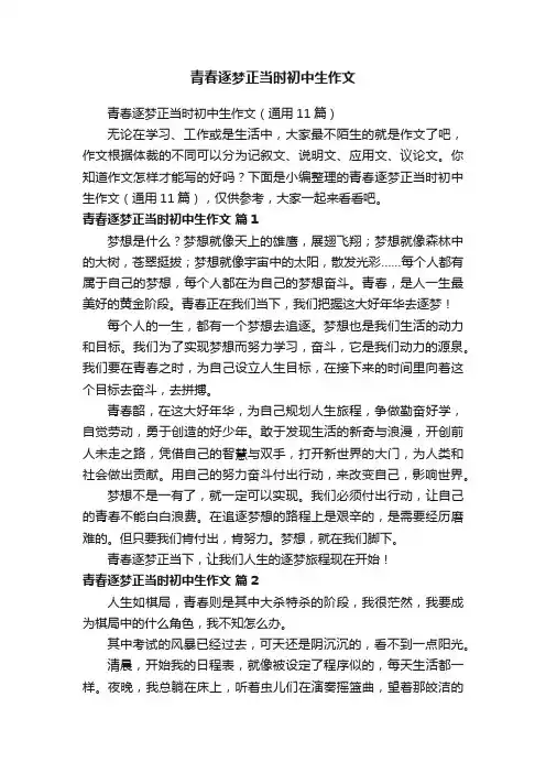 青春逐梦正当时初中生作文
