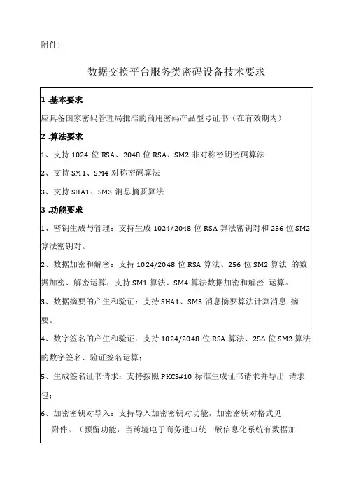 数据交换平台服务类密码设备技术要求