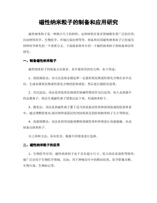 磁性纳米粒子的制备和应用研究