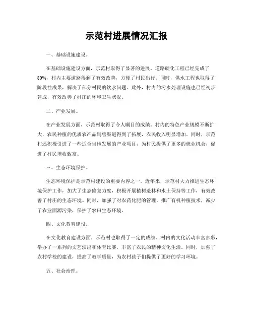 示范村进展情况汇报