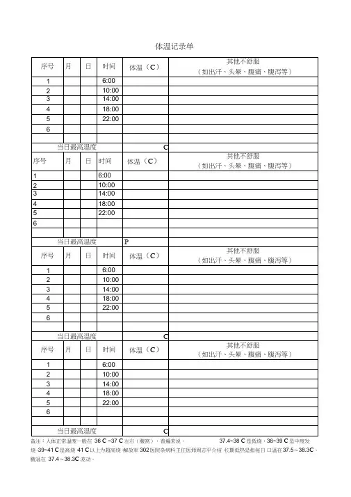 (完整word版)简明体温记录表格