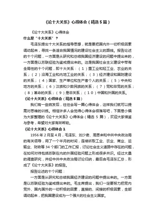 《论十大关系》心得体会（精选5篇）