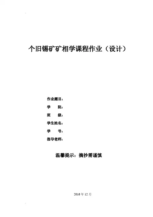 个旧锡矿矿相学课程设计
