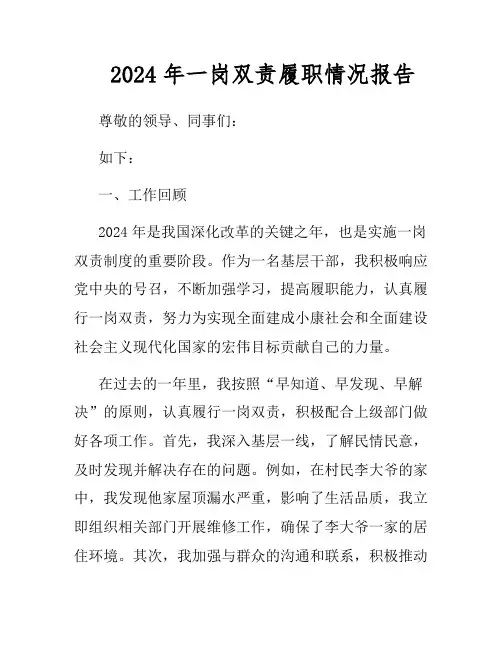 2024年一岗双责履职情况报告