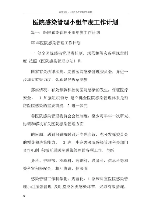 医院感染管理小组年度工作计划