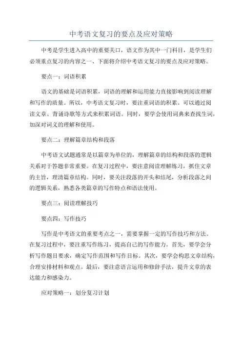 中考语文复习的要点及应对策略