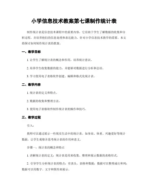 小学信息技术教案第七课制作统计表