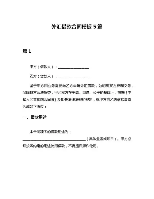 外汇借款合同模板5篇