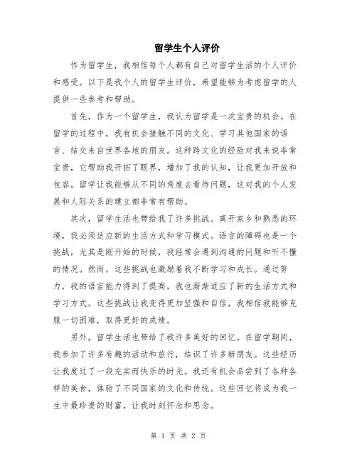 留学生个人评价