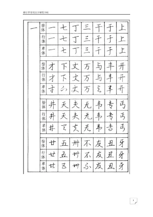 楷行草常用汉字钢笔字帖