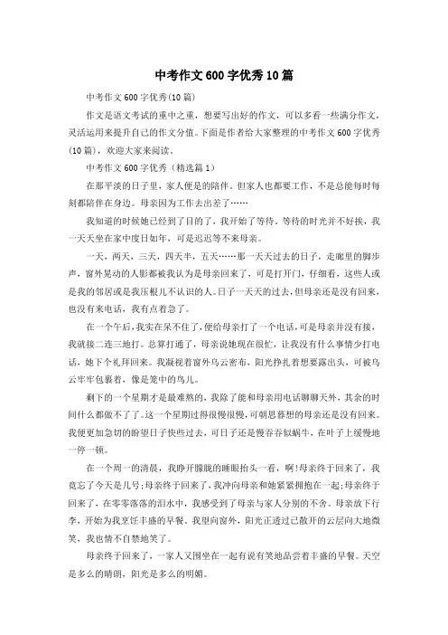中考作文600字优秀10篇