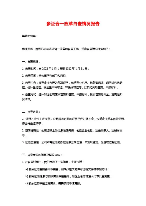 多证合一改革自查情况报告
