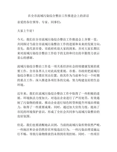 在全市流域污染综合整治工作推进会上的讲话