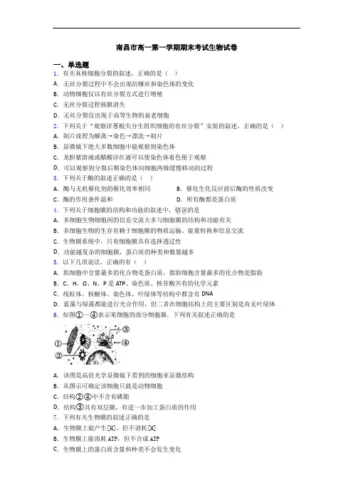 南昌市高一第一学期期末考试生物试卷