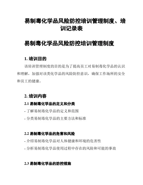 易制毒化学品风险防控培训管理制度、培训记录表