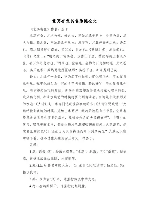 北冥有鱼其名为鲲全文