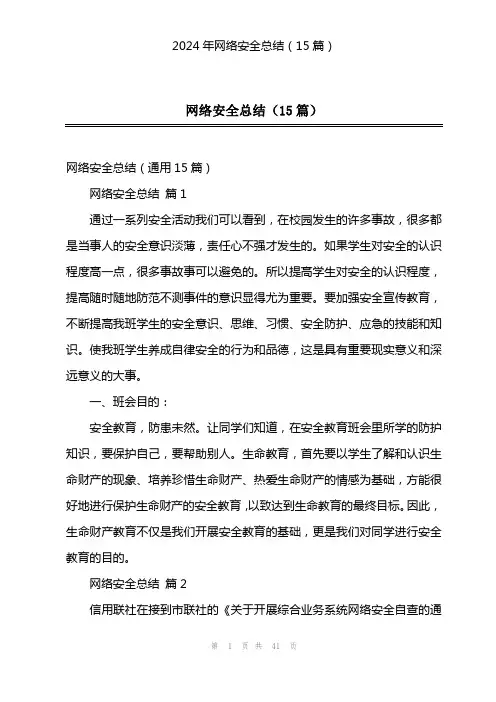 2024年网络安全总结(15篇)