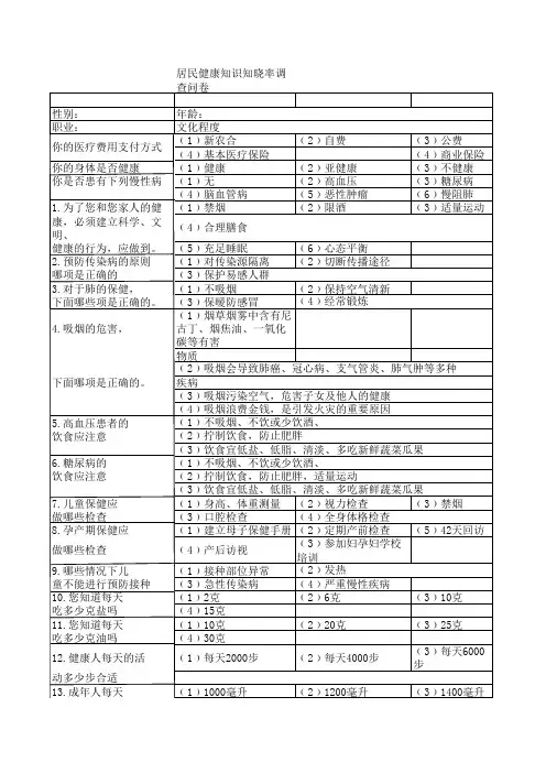 居民健康知晓率调查