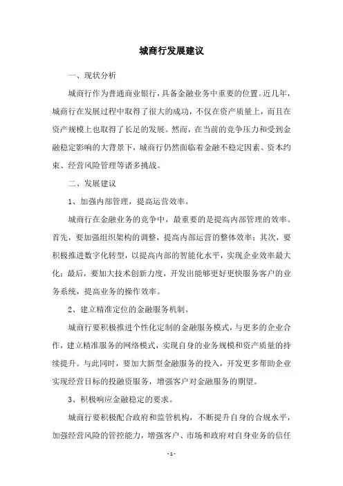 城商行发展建议