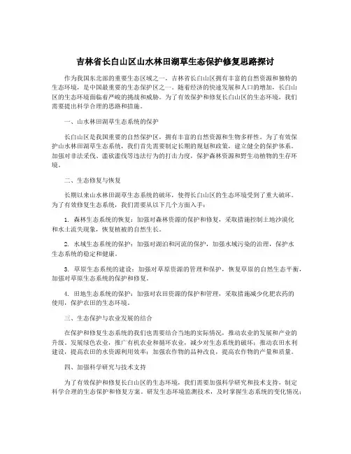 吉林省长白山区山水林田湖草生态保护修复思路探讨