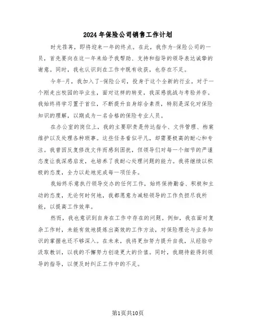 2024年保险公司销售工作计划（五篇）