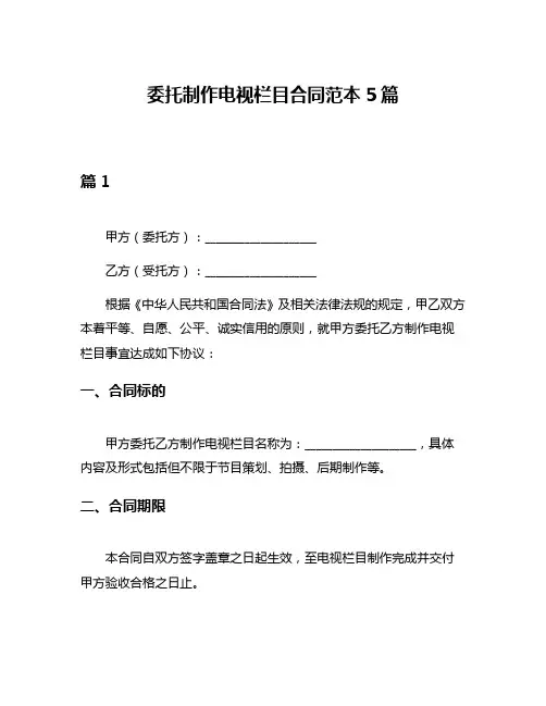 委托制作电视栏目合同范本5篇