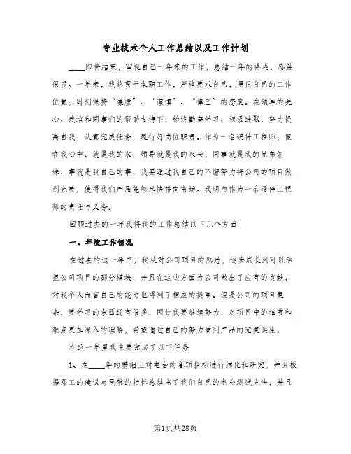 专业技术个人工作总结以及工作计划(九篇)