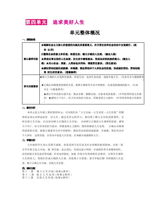 最新2024人教版七年级道德与法治上册第四单元 追求美好人生