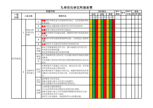 九年级化学双向细目表