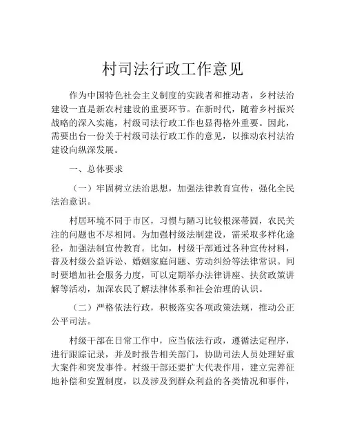 村司法行政工作意见