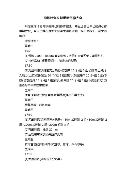 锻炼计划5篇最新集锦大全